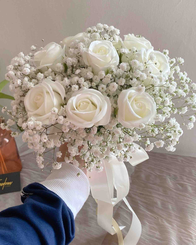Luxury White Rose Bridal Bouquet (Soap Flower)