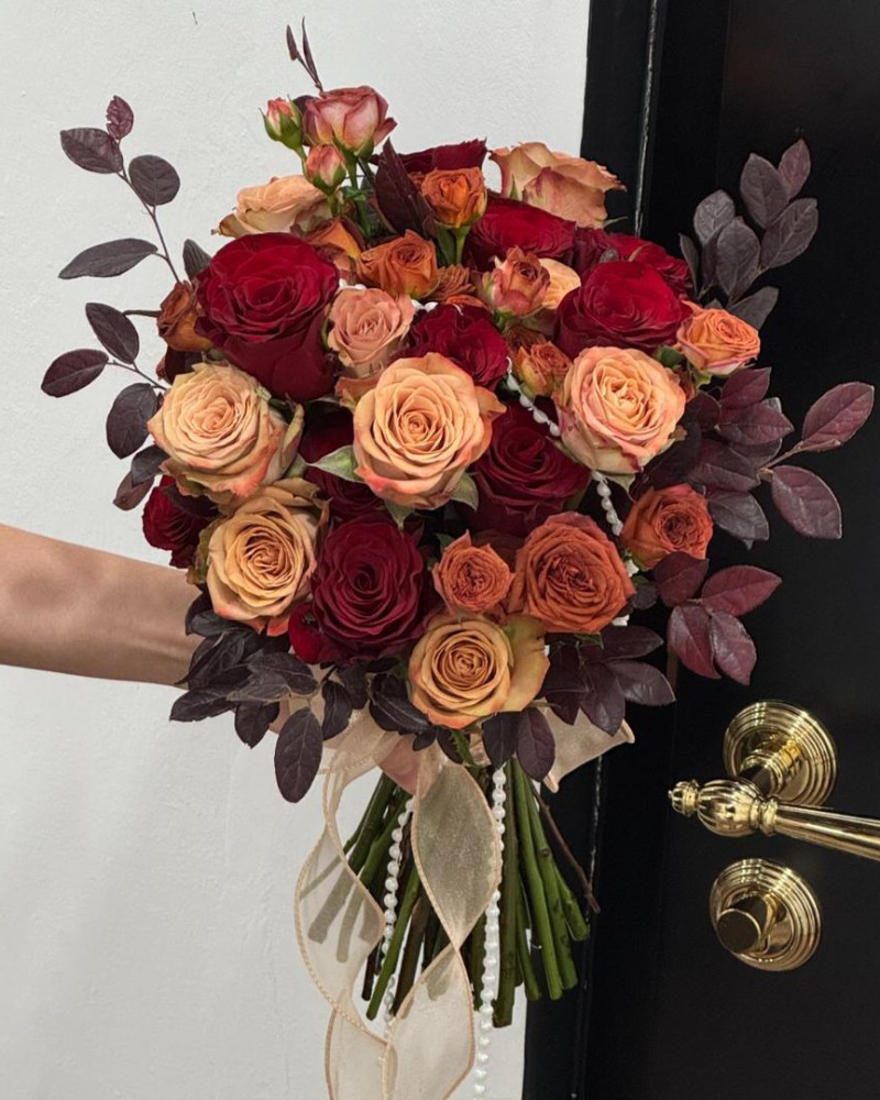 Red Rose with Cappuccino Rose Mix Bridal Bouquet (Fresh Flower)